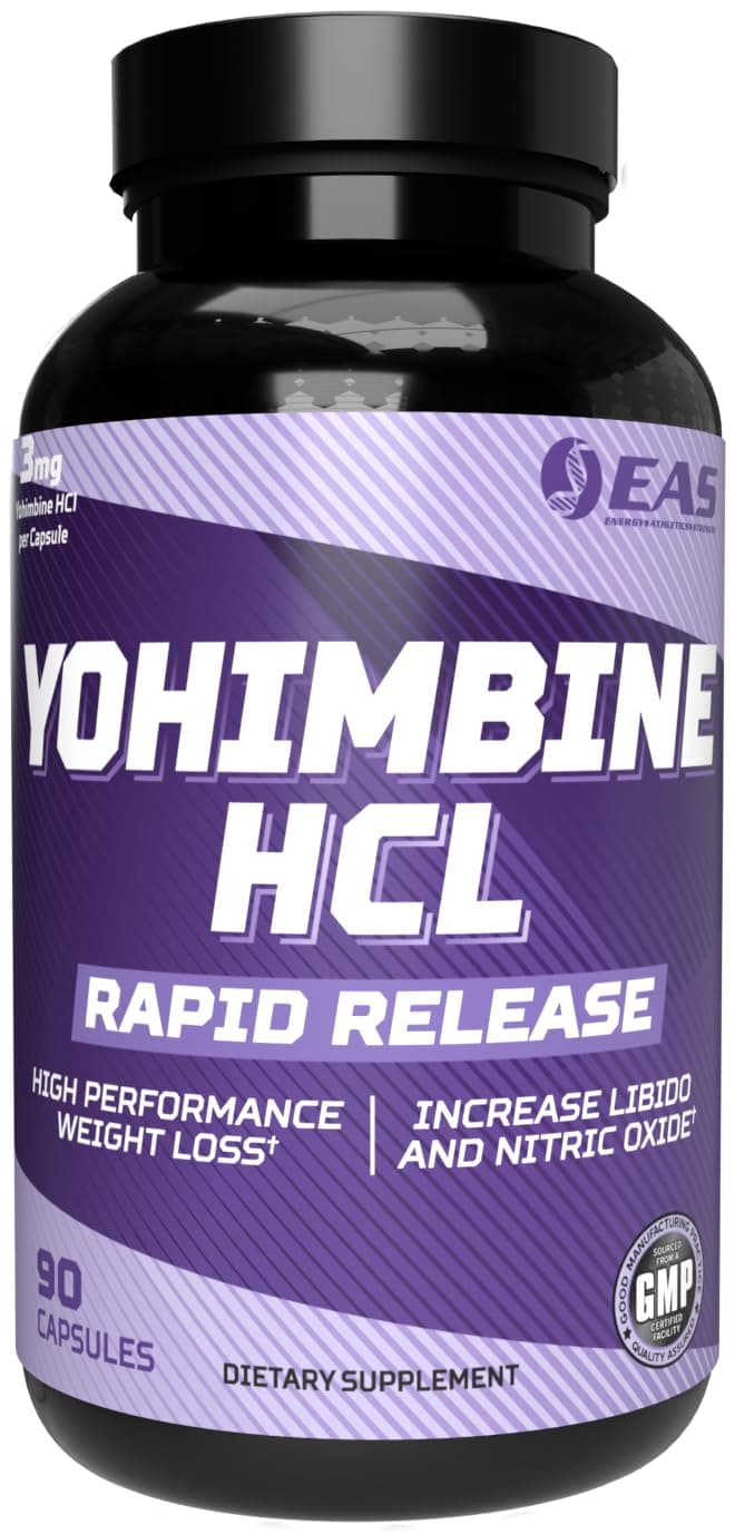 EAS Yohimbine HCL | Improved Weight Loss & Athletic Performance | Rapid Release Technology | Gluten Free, Non GMO, Vegetarian Friendly | 90 Capsules