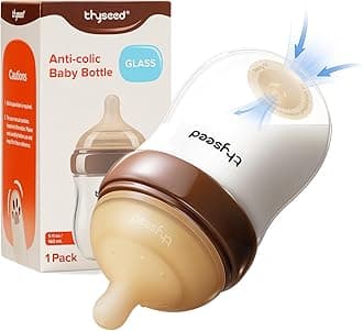 Thyseed Anti-Colic Glass Baby Bottle for Breastfed Infants, Paced Feeding, Breast-Like Newborn Medium Flow Nipple (2m+), 5 oz, 1 Pack