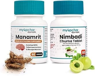 myUpchar Ayurveda Combo Kit Manamrit Brain Revitalizer | Support in Concentration, Focus With Nimbadi Churna For Skin Problems | Each Veg 60 Tablets