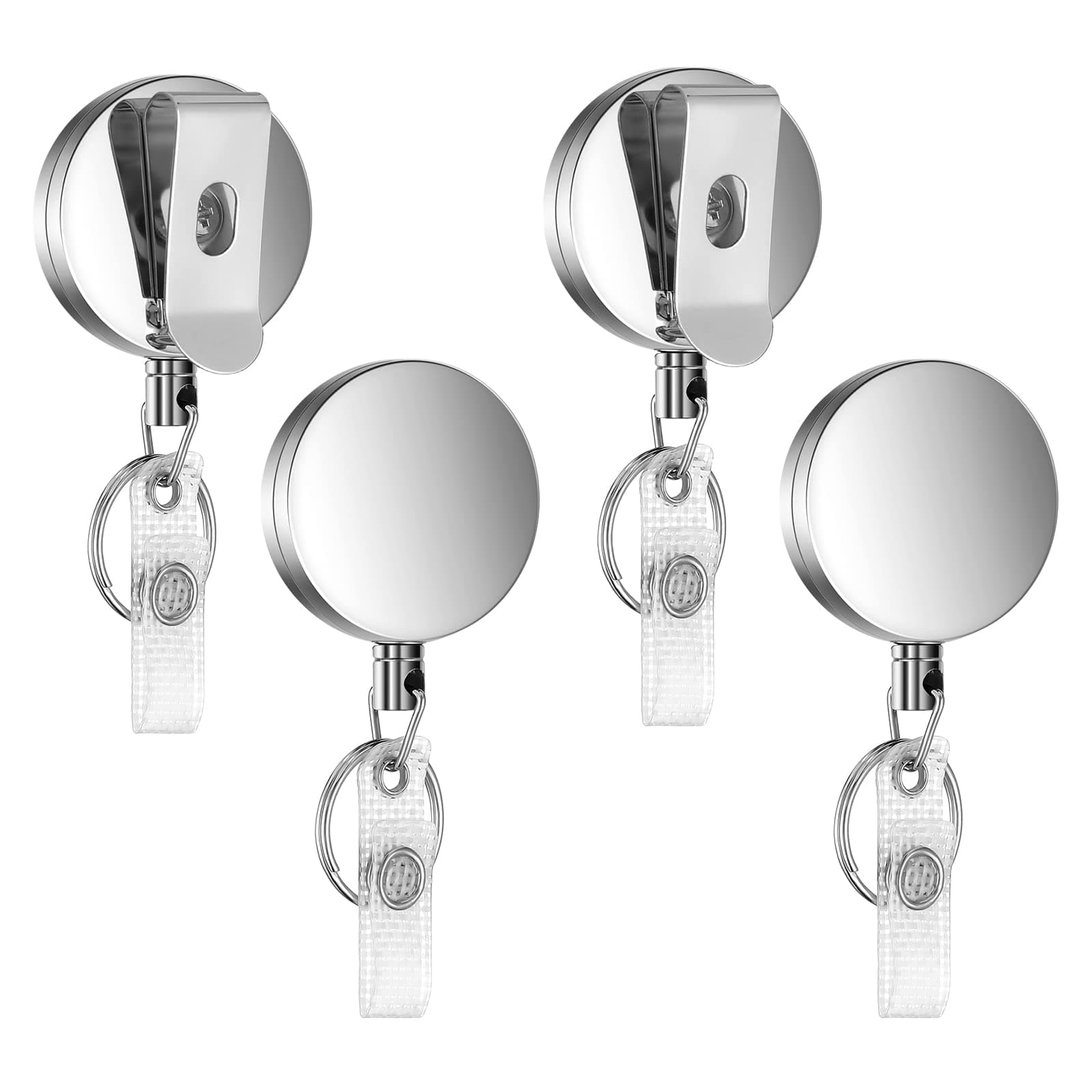 Abeillo 4 Pack Retractable Keyring Heavy Duty Badge Reels with Key Ring and ID Strap for ID Cards