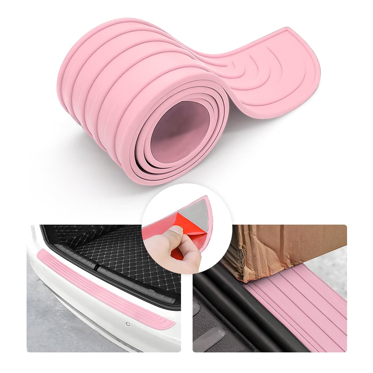 Car Rear Bumper Protector Guard, Anti-Scratch Abrasion Rubber Trunk Door Entry Sill Guard, Non-Slip Trim Cover Protection Strip, Car Accessories for Most Cars and SUV (Pink/35.4"x2.7")