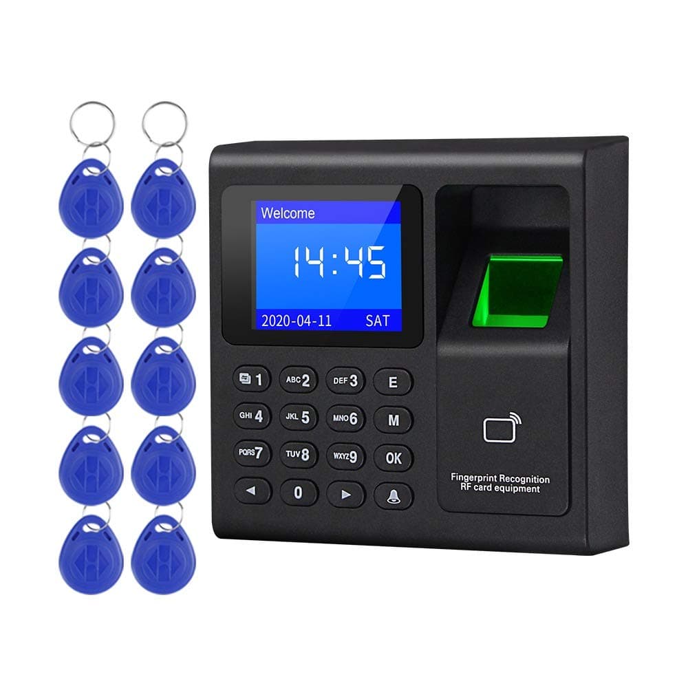 Intelligent Biometric Fingerprint Time Attendance Machine Time Clock Recorder Employee Check-in Device Access Control Keypad with RFID Key fobs