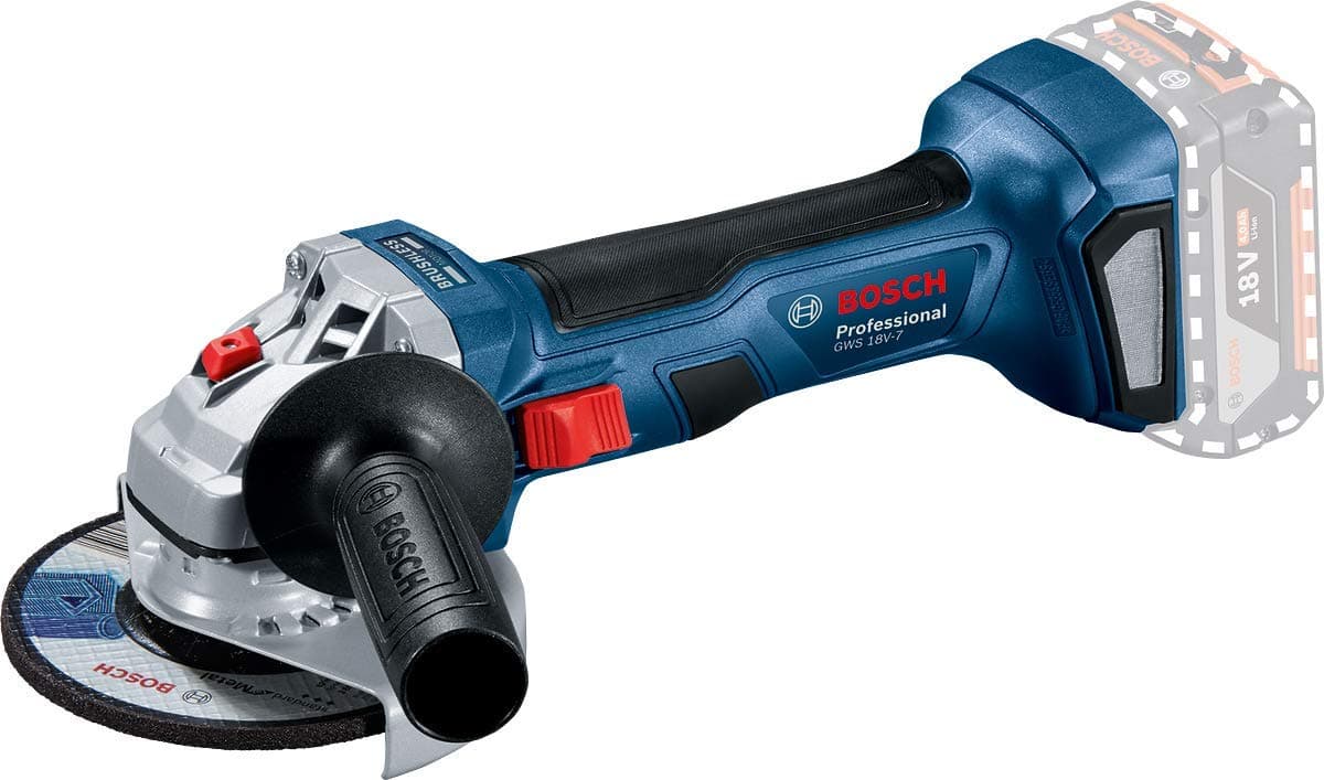 Bosch Professional 18V System Cordless Angle Grinder GWS 18V-7 (115 mm disc Diameter, Protective Guard, Aux. Handle, Backing Flange, Locking nut, excluding Batteries/Charger)
