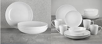 Euro Ceramica Essential Collection Fine Porcelain Classic Coupe 20-Piece Dinnerware and Serveware,4 Pieces 9-Inch Meal Bowl Included, Service for 4, Classic White