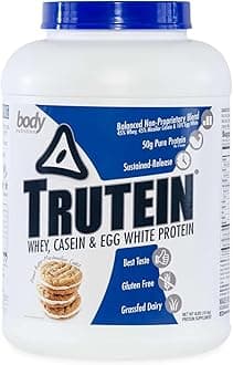 Body Nutrition Trutein High Protein Powder: 45% Whey, 45% Casein, 10% Egg White Protein Shake Mix, Gluten-Free, Low Sodium, Low Carb Protein Supplement for Men & Women, Peanut Butter Marshmallow, 4lb