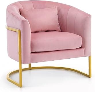 OmySalon Manicure Chair Velvet Vanity Chair, Gold Morden Metal Support w/Comfotable Armrest Pillow for Beauty Nail Salon Bedroom Living Room Office, 28.9''D x 25.9''W x 28.7''H(Pink)