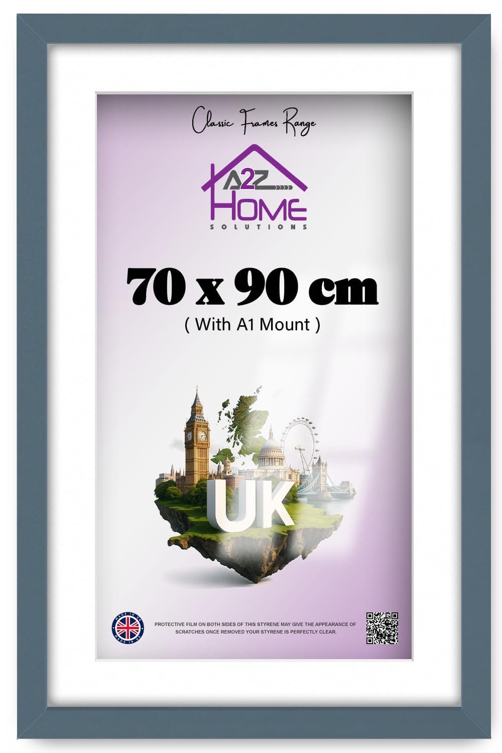 Wall Photo Frame Dark Grey 70x90 cm Frame With 80x60 cm Mount Picture Poster Print With Clear HD Perspex 30x15 MM Moulding Mounting Hooks MDF Backboard