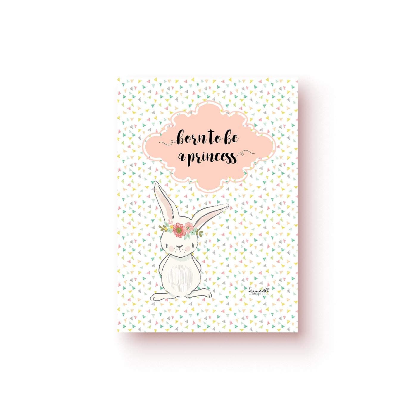 'Greeting Card with Envelope | Ideal for Birth or Christening | Model: "Girl with Crown of Flowers" | Phrase:' Born to be a Princess "| Design Unico Signed" lunadei | Card Stock High Quality (350 g/m2) | Format A6