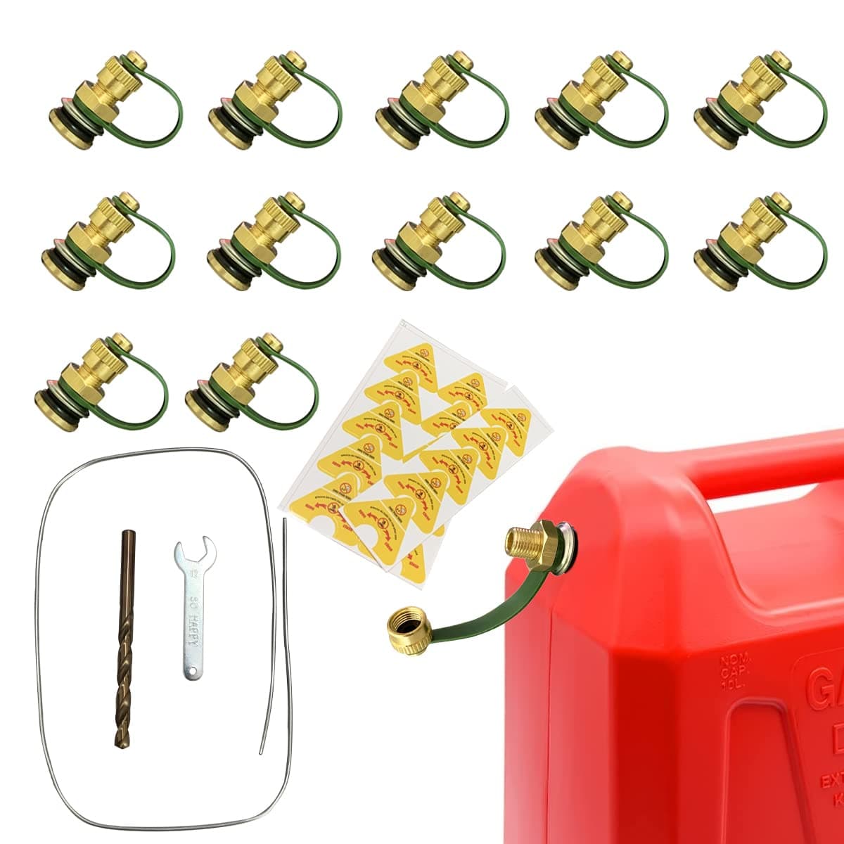 Fuel Gas Can Vent Caps, 12 Pack Brass Vent Kits with Lanyard-Attached Cap for Gas Can Tank to Allow Faster Flowing