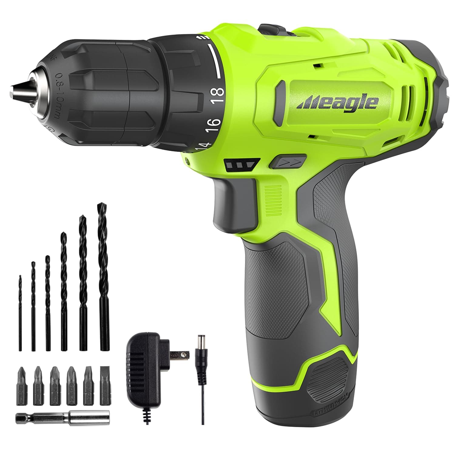 Meagle Cordless Drill, 12V Power Drill set with Battery & charger, 2 Variable Speed Electric Drill 18+1 Torque Setting, 3/8” Chuck with Drill Bits