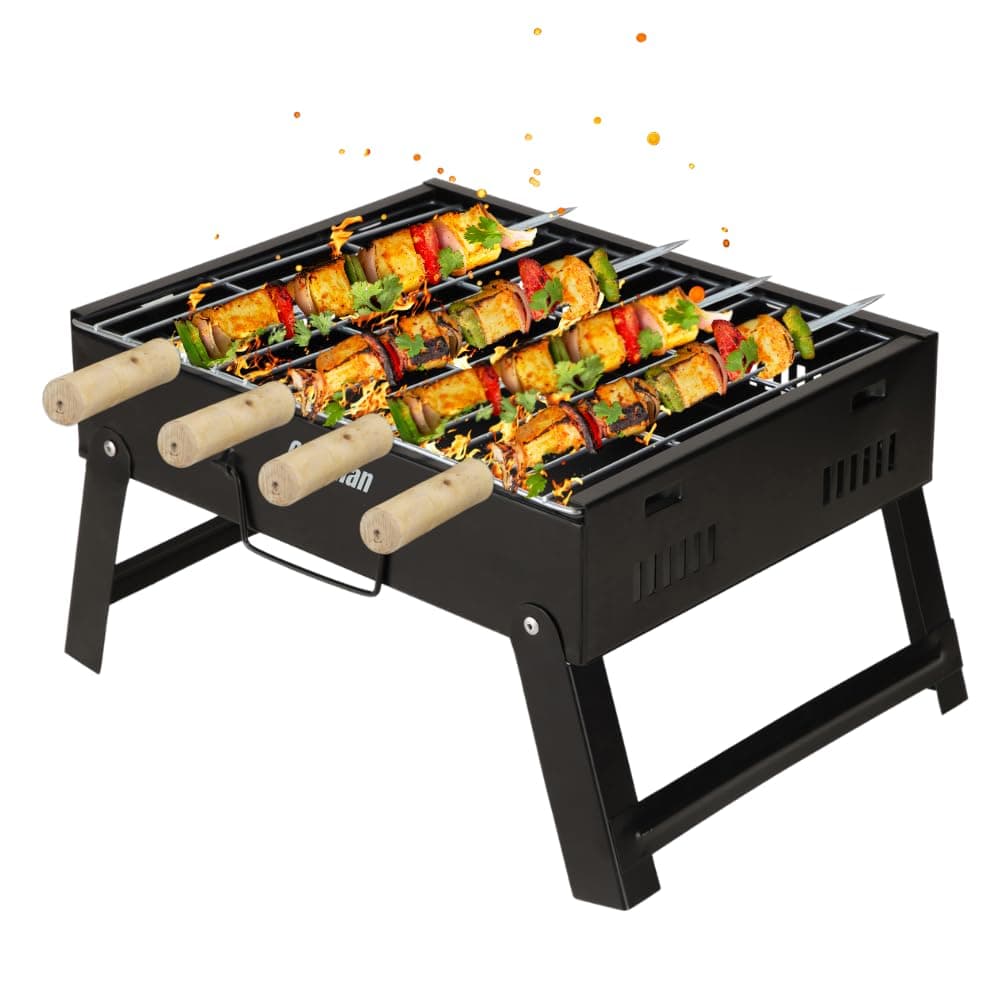 Sponsored Ad - Chefman Mini Portable Table Top Charcoal Barbeque Grill for Outdoor Cooking, Featuring Foldable Legs, Removable Grill, and 4 Skewers, Perfect for Camping, Tailgating, Picnics, and Backyard Barbecues