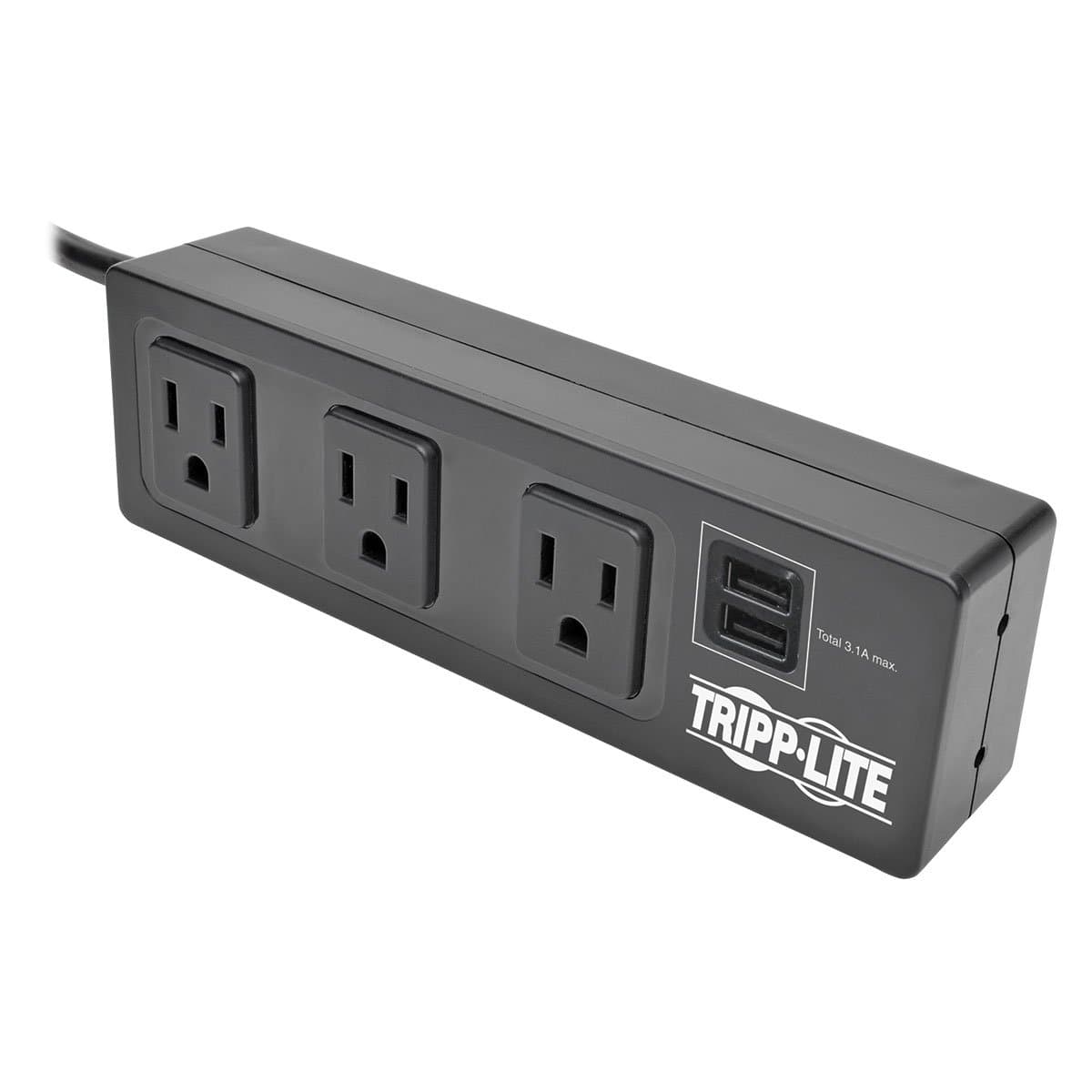 Tripp LiteTripp Lite 3 Outlet Surge Protector Power Strip with Mounting Brackets, 10ft Cord, 2 USB Charging Ports, 20,000 Insurance (TLP310USBS)