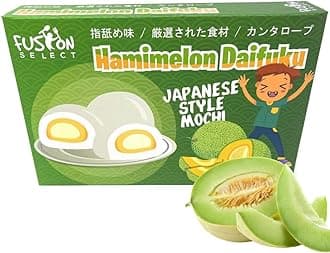 Fusion Select Mochi Daifuku Snacks - Traditional Japanese Rice Cakes with Filling - Flavored Asian Sweet Desserts for Family - Chewy and Soft Texture (Hamimelon)