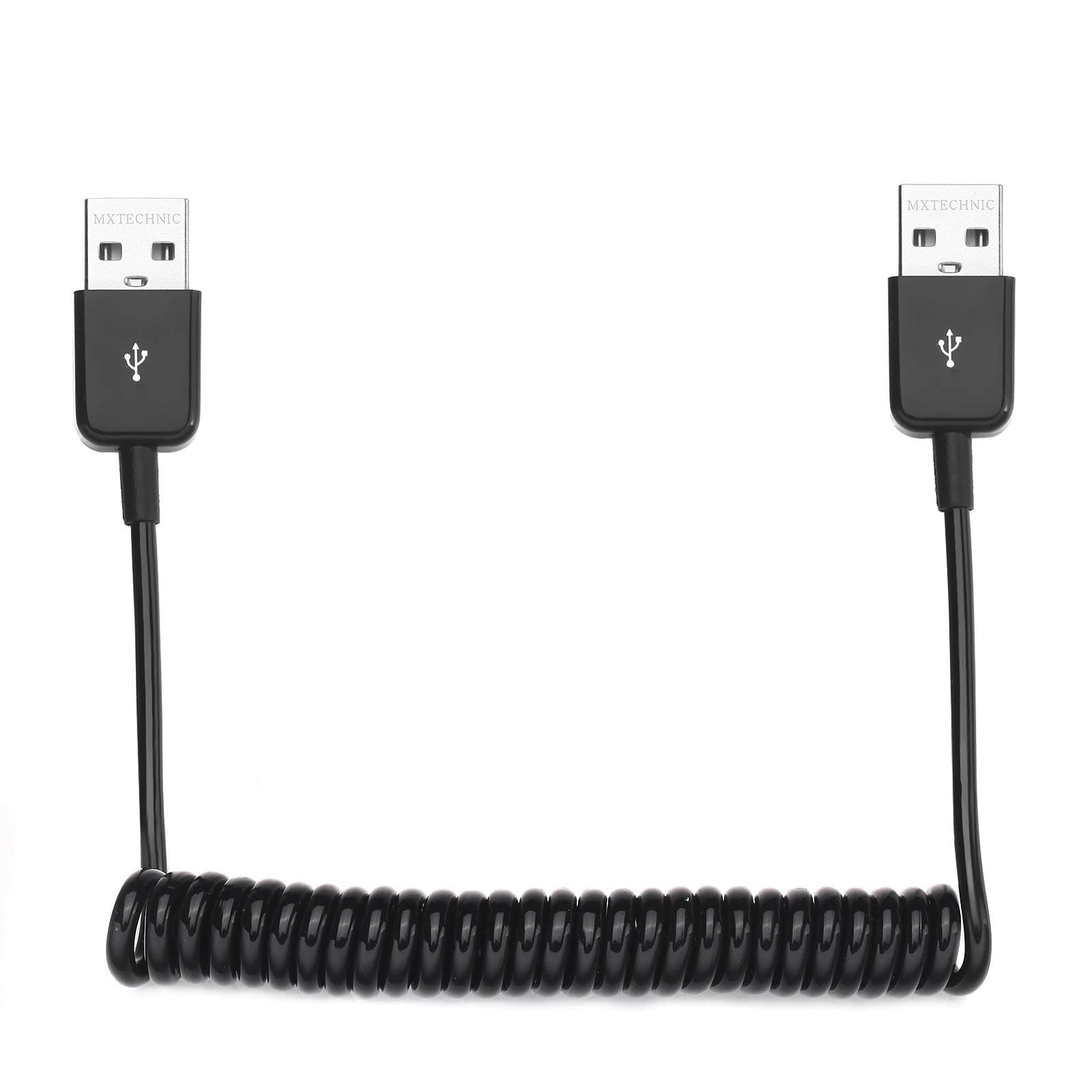 mxtechnicExpansion USB 2.0 Spring Coiled Cable Male to Male Double Headed Data Transfer Wire for Laptops, PCs, DVD Players, Modems, Cooling Pads, Hubs, Cameras, Smartphones, External Hard Drives