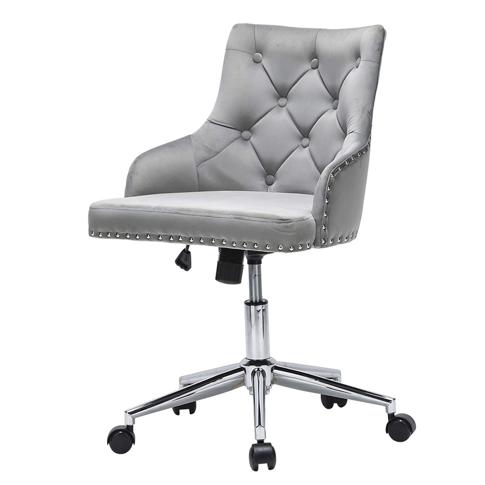 LEPAK Velvet Office Computer Chair, Executive PC Computer 360 degree Swivel Height Adjustable Chair Rocking Chair with Wheels,Light Grey with Copper Nail [Energy Class A+++]