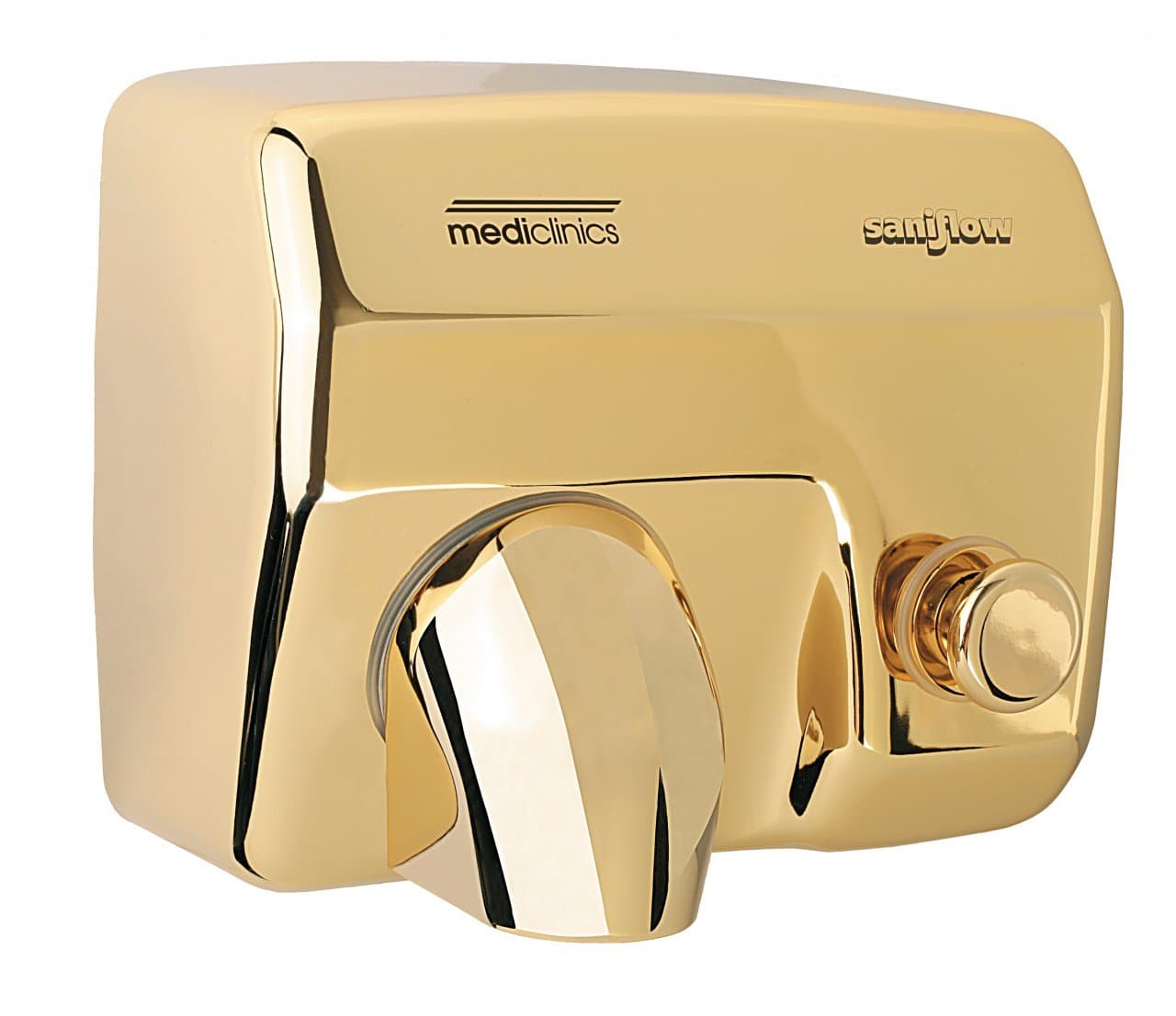 E88O-UL Push Button Operated Hand Dryer, Steel One-Piece Cover with Bright Golden Chrome Plated Steel 5/64" (1.9 mm) Thick, Aluminum Centrifugal Turbine with Double Symmetrical Inlet