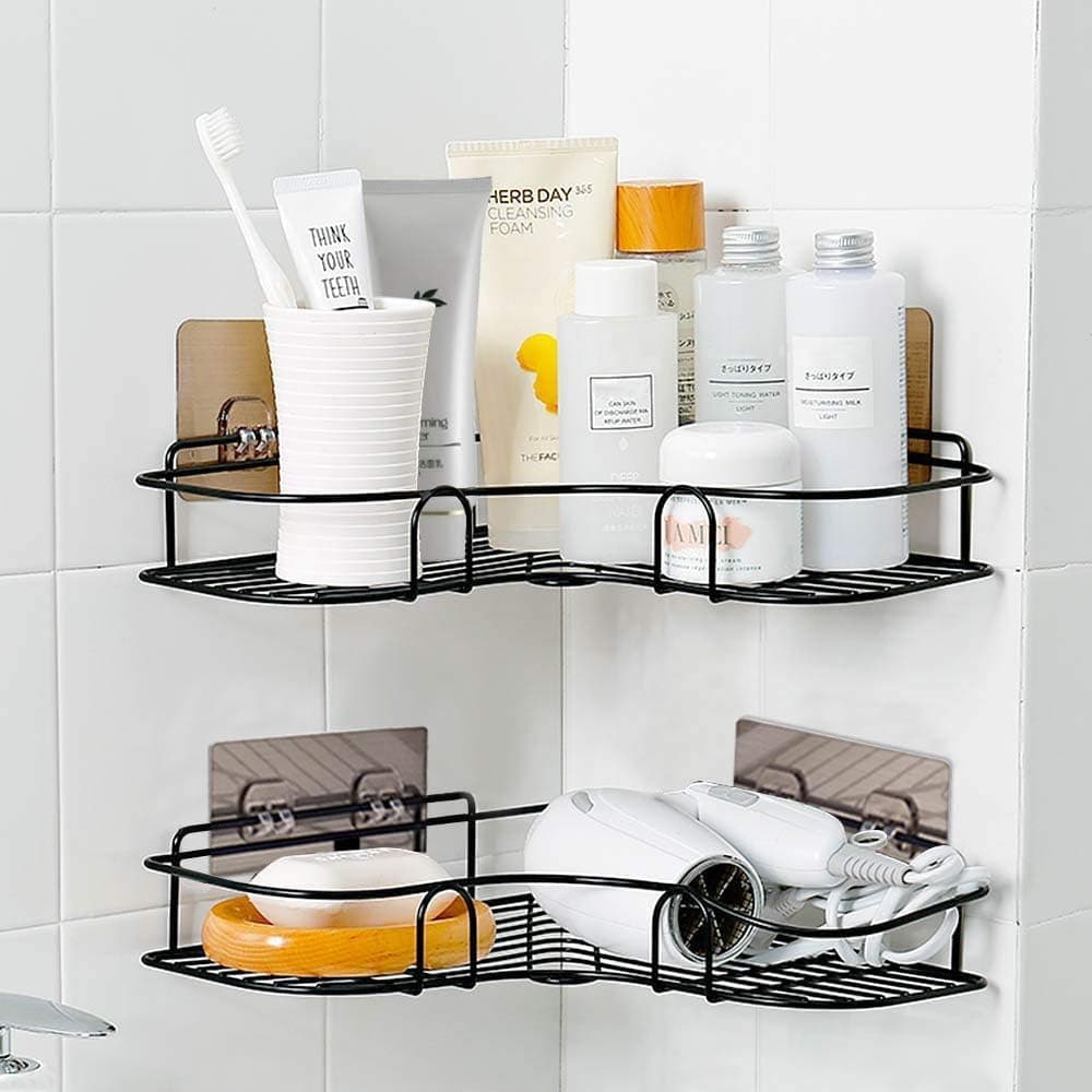 Corner Shower Caddy, Wall Mounted Bathroom Organizer, 2 Pcs Strong Adhesive Shower Organizer for bathroom and kitchen, No Drilling & Rust Proof Bathroom Rack