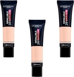 L'Oréal Paris Infallible 24h Matte Cover Foundation - 25 Rose Ivory, Pack of 3 (3 x 30ml)
