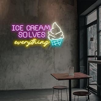 Ice Cream Solves Everything LED Neon Sign - Customizable Sweet Treat Wall Art for Home Kitchen, Coffee Shop & Dessert Bar Decor - 23 Inch Dimmable Ice Cream Light Signs