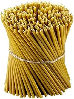 Danilovo Pure Beeswax Candles - No-Drip, Smoke-Less, Tall, Thin Taper Candles – Decorative Candles for Church Prayer, Decor or Birthday Candles – Honey Scented Candles – 8.1”x0.26” (Yellow, 300pcs)