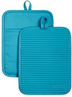 Ribbed Soft Silicone Pot Holder Set, Ocean Drive 7"x9"