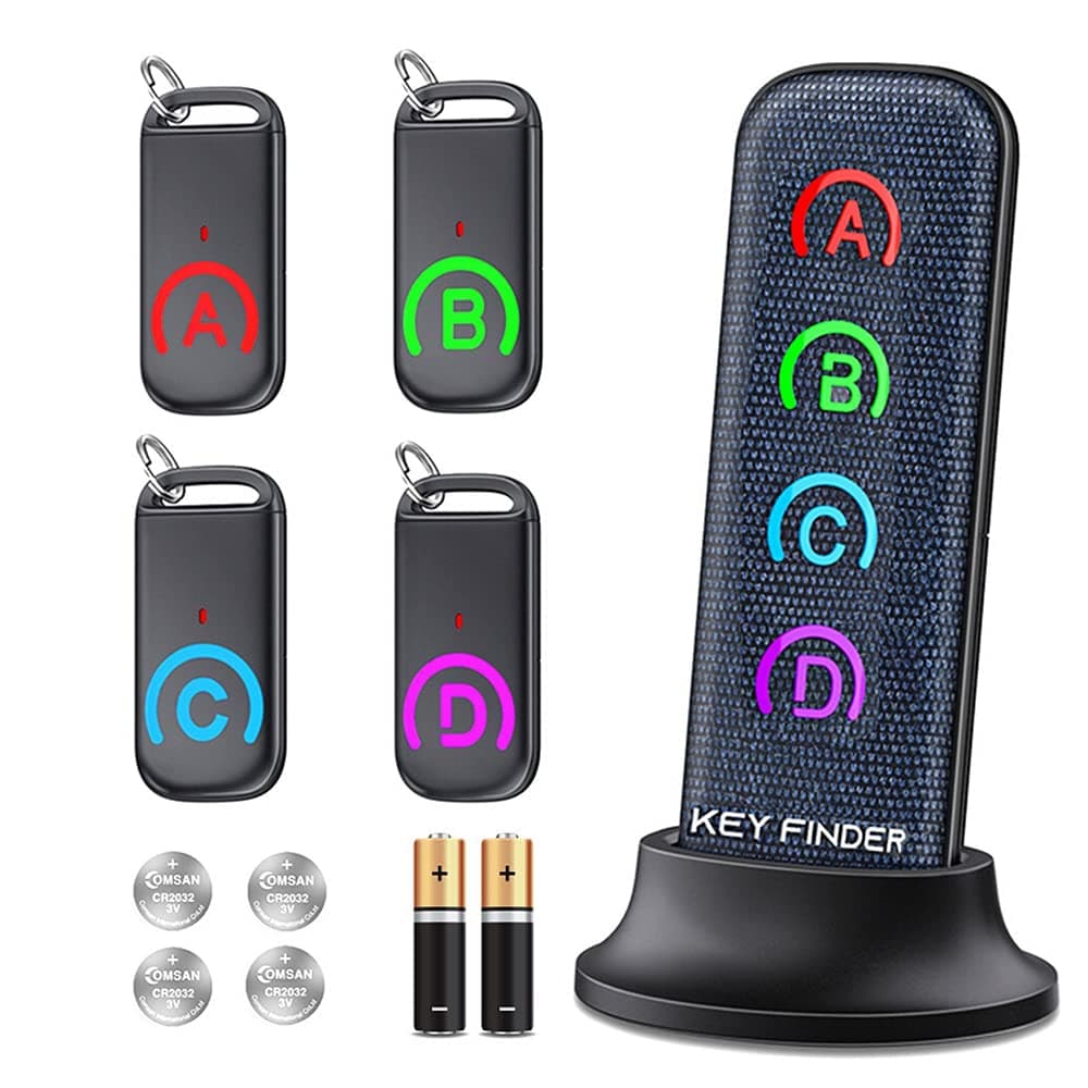 Key Finder Locator: New Fabric Wireless Slim RF Key Wallet Finder Item Locator with 80dB Loud Sound and 131ft Working Range, 1 Transmitter + 4 Receivers