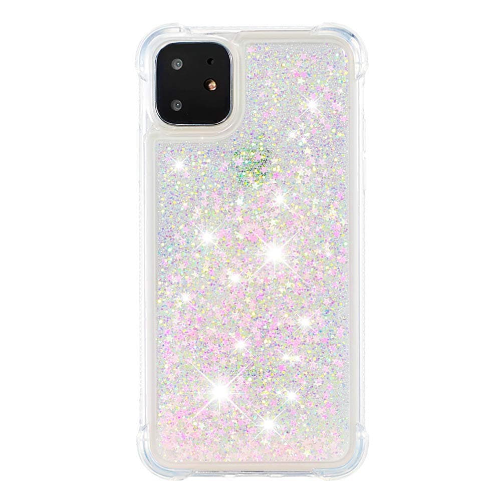 iPhone 11 Case Glitter, Bling Sparkly Shiny Flowing Liquid Quicksand Cute Clear Transparent Gel Silicone Bumper Shockproof Protective Phone Cover for iPhone 11 2019 6.1 inch Pink Star