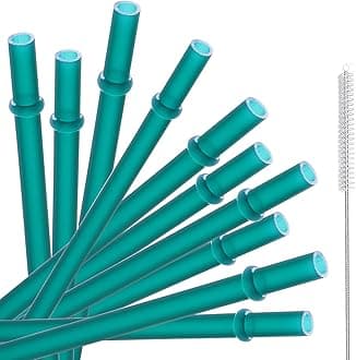 12 Piece 11 Inch Reusable Plastic Thick Drinking Straws BPA Free Mason Jar Straws Plain Color (11inch,Teal)