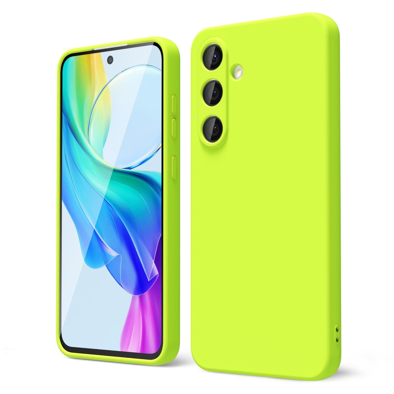 oakxco for Samsung Galaxy S25 Case Silicone, Thin Slim Grip Soft Rubber Gel Protective Phone Case for Women, Matte Plain Bright Color Aesthetic Cute Girly Case with Camera Cover, Neon Green