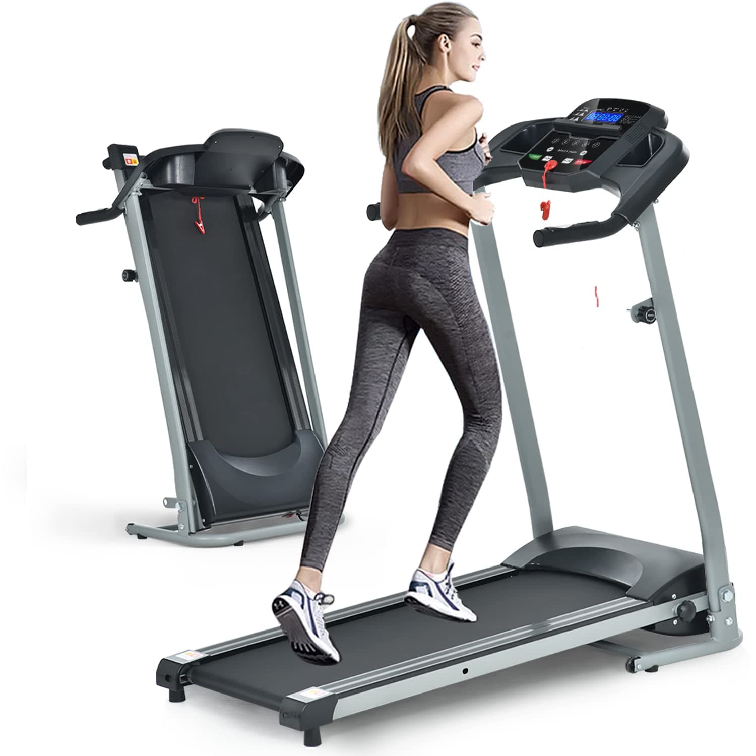 Home Foldable Treadmill with Incline, Folding for Workout, Electric Walking Machine 15 Preset or Adjustable Programs 250 LB Capacity MP3 Black, 48/''*24/''*48/''