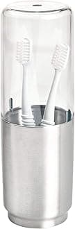 iDesign 28020 Austin Case, Metal and Plastic Stand with Cover, Regular and Electric Toothbrush Holder, Clear Frost/Matte Silver, 7.6 cm in diameter x 22.9 cm