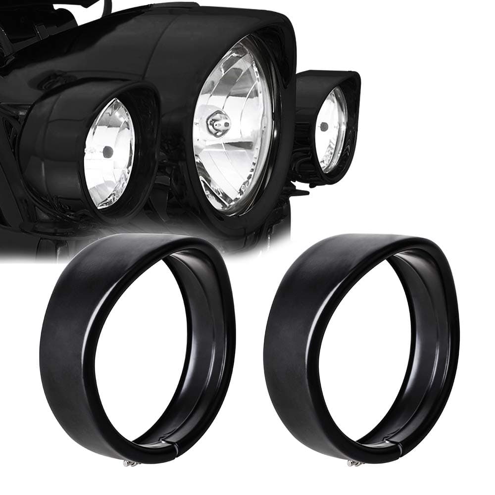 NTHREEAUTO4.5" Motorcycle Fog Light Visor Trim Ring Passing Lamp Frenched Rings Auxiliary Lights Decorate Accessories Compatible with 1962-later Harley (Matte Black)