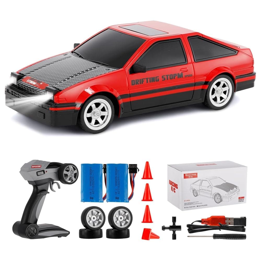 GoolRC RC Drift Car, 1:16 Scale Remote Control Car, 4WD RC Cars, 30KM/H High Speed RC Racing Cars with LED Lights and Drifting Tire for Adults (Red)