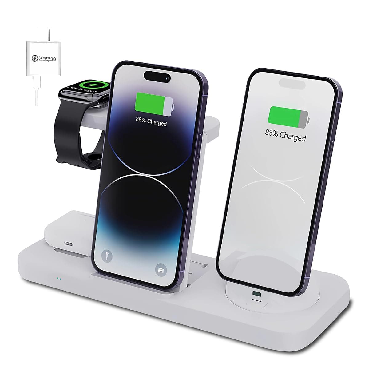 6-in-1 Fast Wireless Charging Station for iPhone 16/15/14/13, Apple Watch Ultra/9/8, AirPods Pro,18W Qi-Certified (B21-C-WHITE)