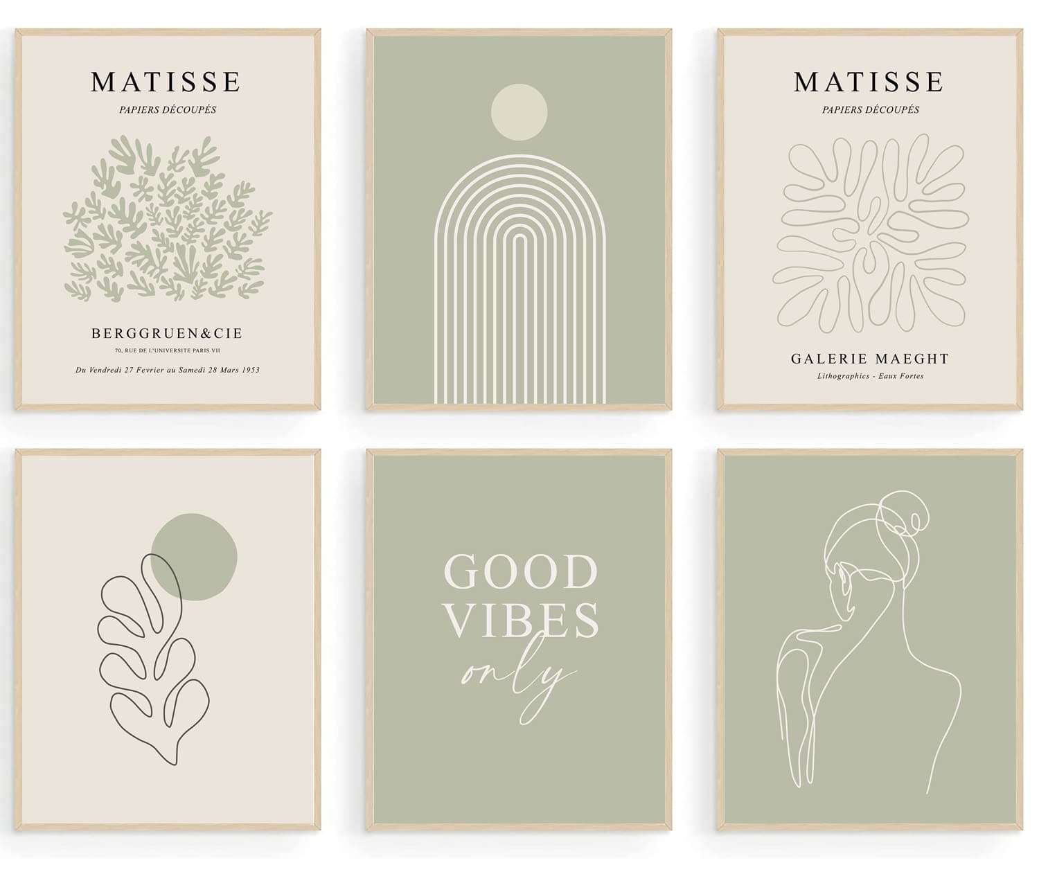 KBKBART Sage Green Matisse Wall Art Prints, Abstract Matisse Wall Art Exhibition Posters, Minimalist Women Body Line Art Leaf Boho Art Prints, Gallery Wall Decor（8x10inch, Unframed