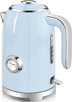 Electric Kettle - 57oz Hot Tea Kettle Water Boiler with Thermometer, 1500W Fast Heating Stainless Steel Tea Pot, Cordless with LED Indicator, Auto Shut-Off & Boil Dry Protection, Blue