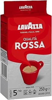 Lavazza, Qualità Rossa, Ground Coffee, 6 x 250 g, Ideal for Moka Pots, with Aromatic Notes of Chocolate and Dried Fruits, Arabica and Robusta, Intensity 5/10, Medium Roasting