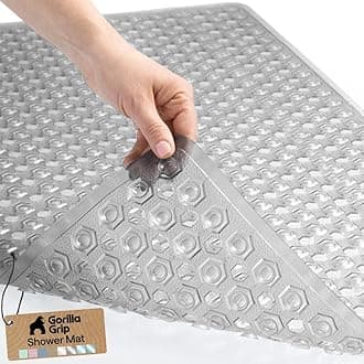 Original Patented Bath, Shower, Tub Mat, 35x16, Machine Washable, Antibacterial, BPA, Latex, Phthalate Free, Bathtub Mats with Drain Holes, Suction Cups, XL Size Bathroom Mats, Gray