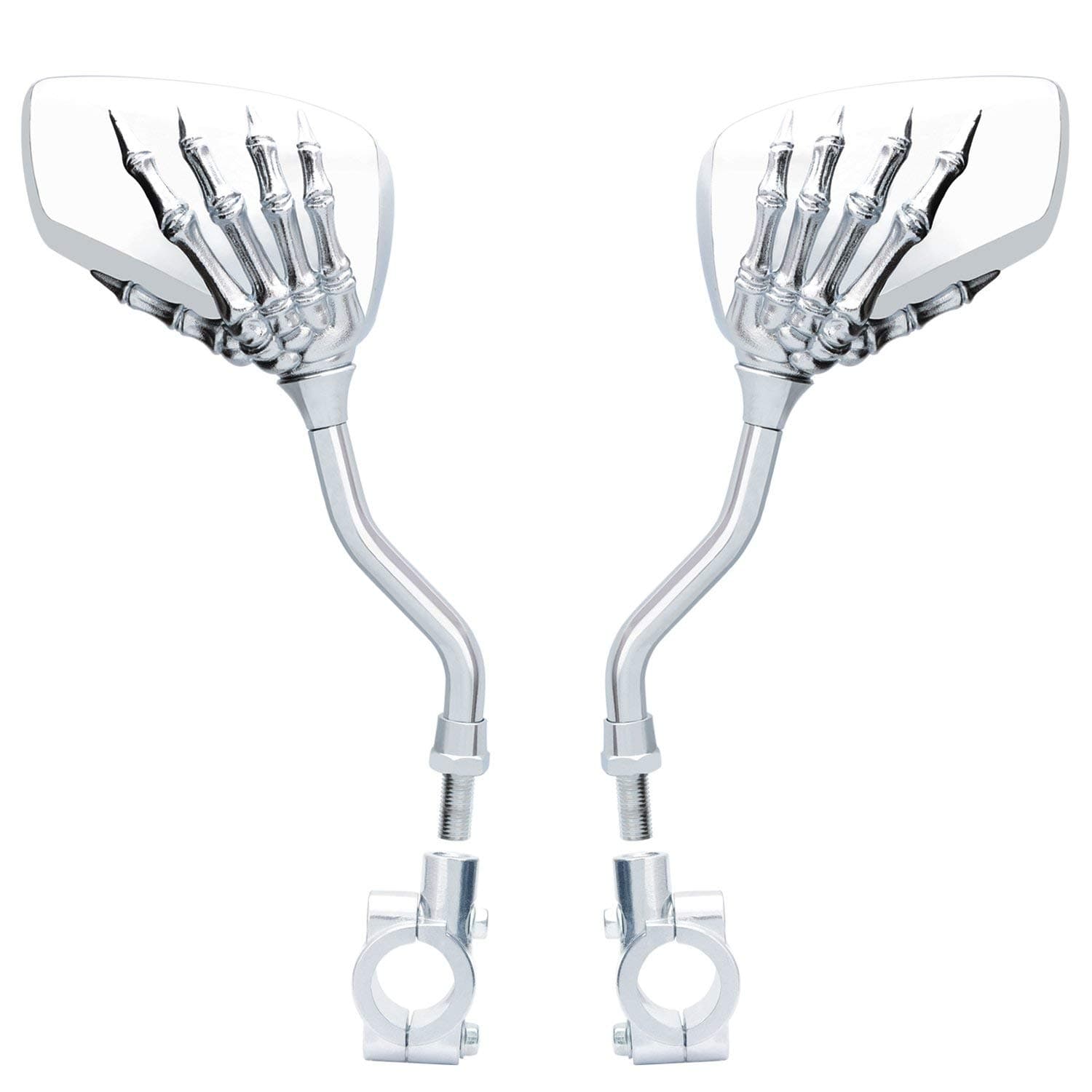 1 Pair Bicycle Mirror,Big View Bike Rear View Mirror Blindsight Multi Angle Adjustable Bike Mirror Billet Aluminum Chrome Plated Outside Skull Claw Style Also suitable for motorcycle mirror