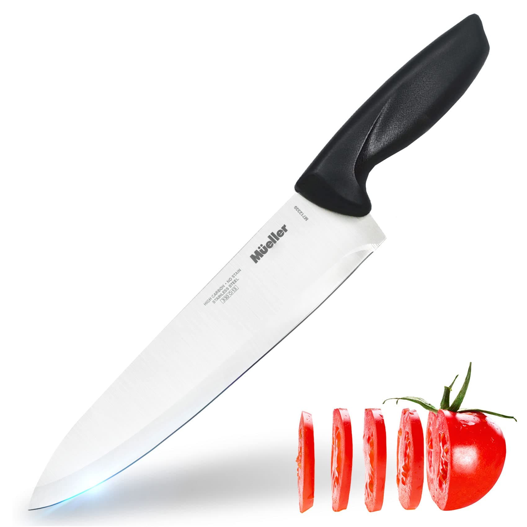 Mueller Professional Chef Knife, 8" Sharp Stainless Steel Kitchen Knife with Ergonomic Handle, Chopping Knife for Meat, Vegetables