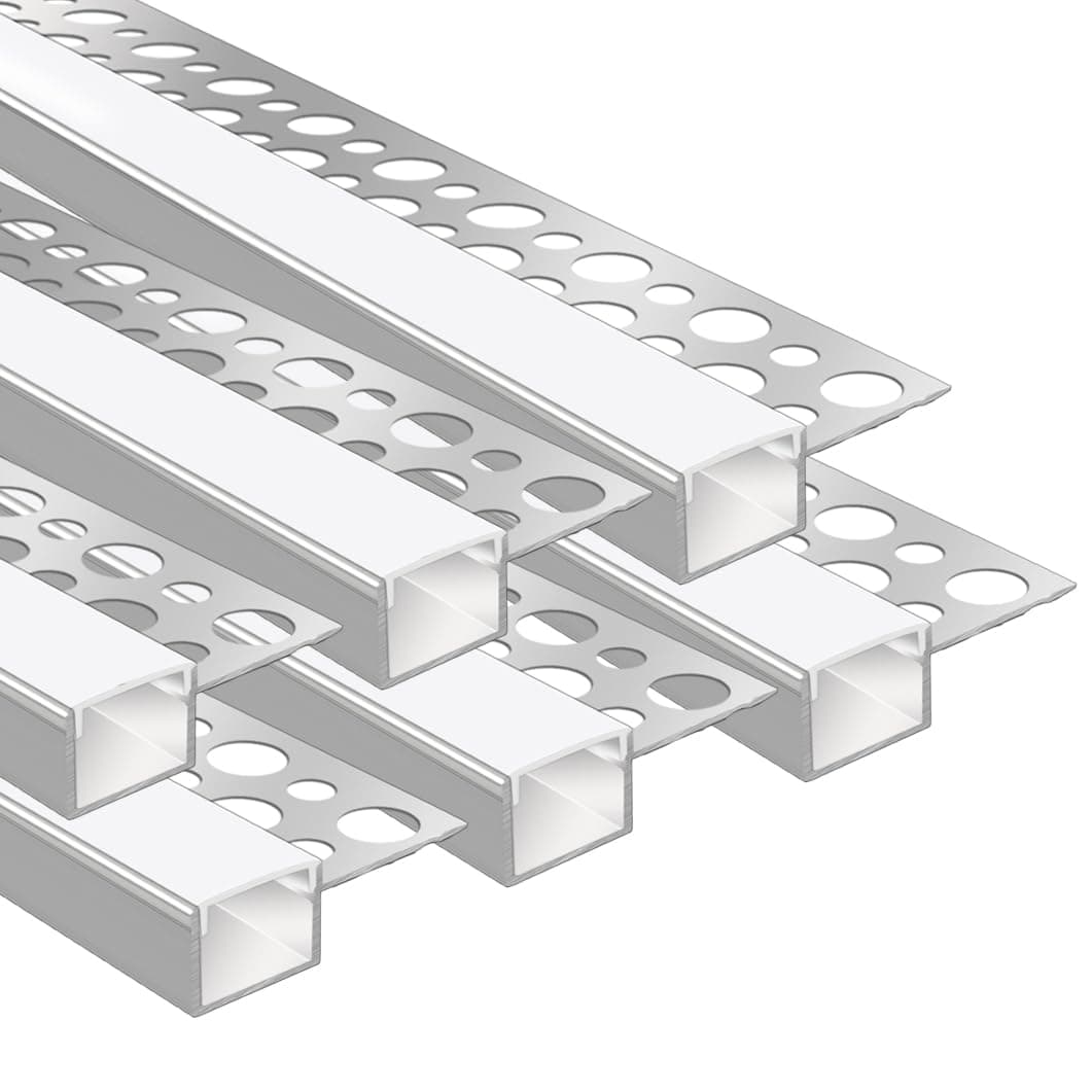 Plaster-in LED Profile, 6 Pack 3.3ft/1M Aluminum Profile with Milky Diffuser for 13mm LED Strip, Trimless Plaster Profile Single Sides Channel for Wall and Ceiling