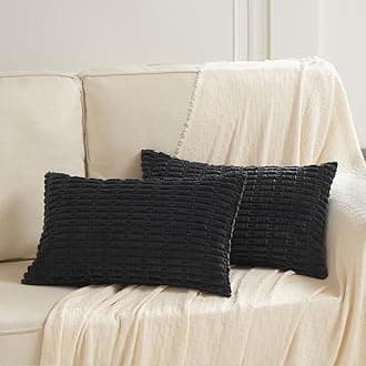 Fancy Homi 2 Packs Black Decorative Throw Pillow Covers 14x24 Inch for Living Room Couch Bed Sofa, Rustic Farmhouse Boho Home Decor, Soft Striped Corduroy Square Cushion Case 35x60 cm