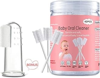 42Pcs Disposable Infant Toothbrush Cleaner, Gauze Gum Cleaner, Oral Cleaning Stick, Dental Care for 0-36 Month Baby + Free 1 Finger Toothbrush