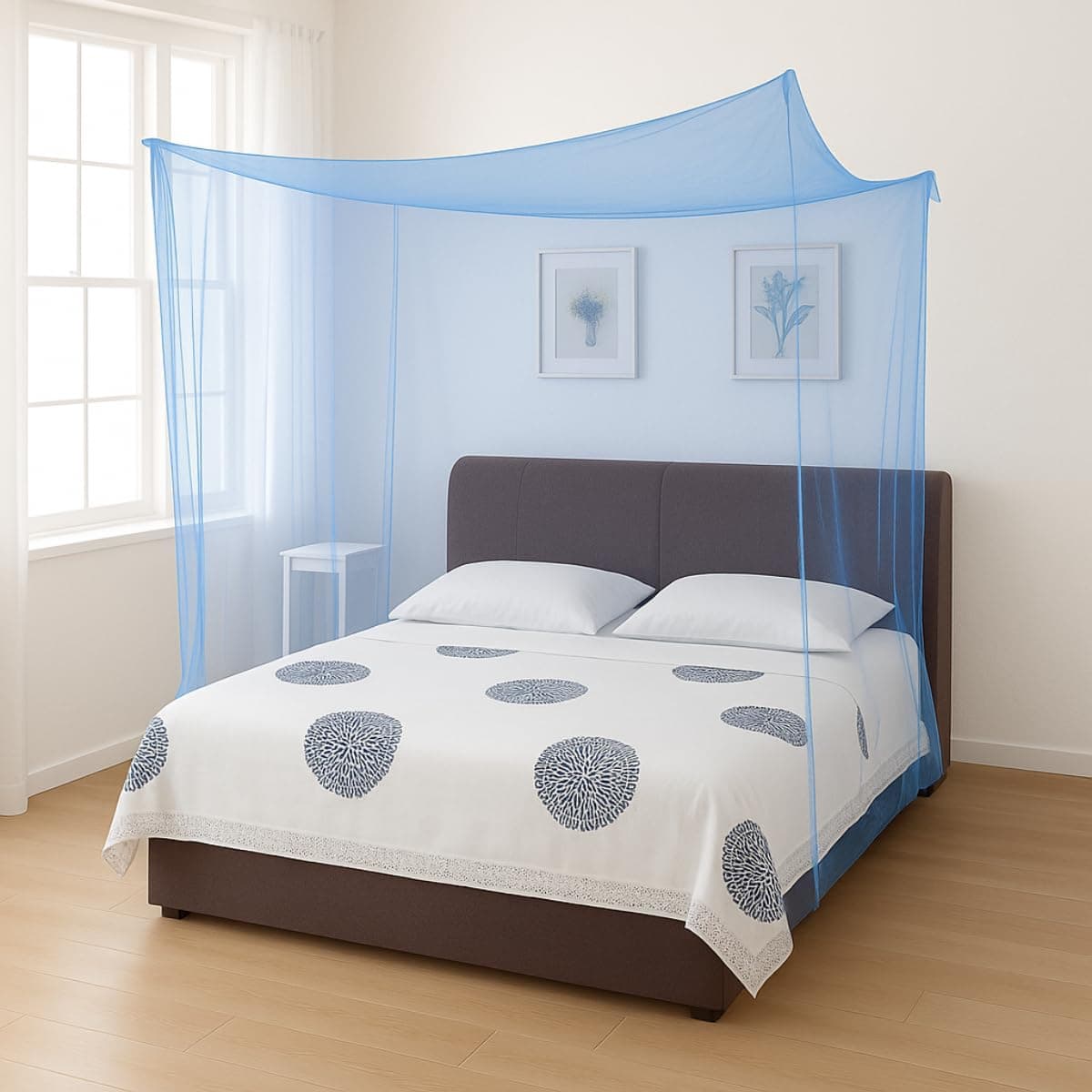 Divayanshi Foldable Polycotton Mosquito Net (Machhardani) for King Size Bed (Blue, 8x8 ft) | Strong, Breathable & Lightweight | Easy to Use, Durable & Portable | Full Protection for Home & Travel