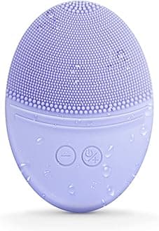 EZBASICS Facial Cleansing Brush Made with Ultra Hygienic Soft Silicone, Waterproof Sonic Vibrating Face Brush for Deep Cleansing, Gentle Massaging, Inductive Charging (Violet) 1 Pack+5 Speed Settings