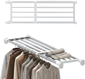 Hershii Tension Shelf Expandable Rod Closet System Heavy Duty Clothes Hanger Adjustable DIY Storage Organizer Shoe Rack