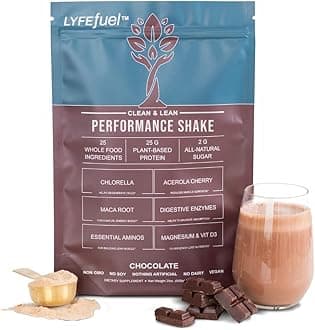 LyfeFuelVegan Protein Shake Plant-Based Protein Powder with BCAA, Greens & Superfoods for Sports Performance, Recovery & Lean Muscle Building | (Chocolate, 24 Servings)
