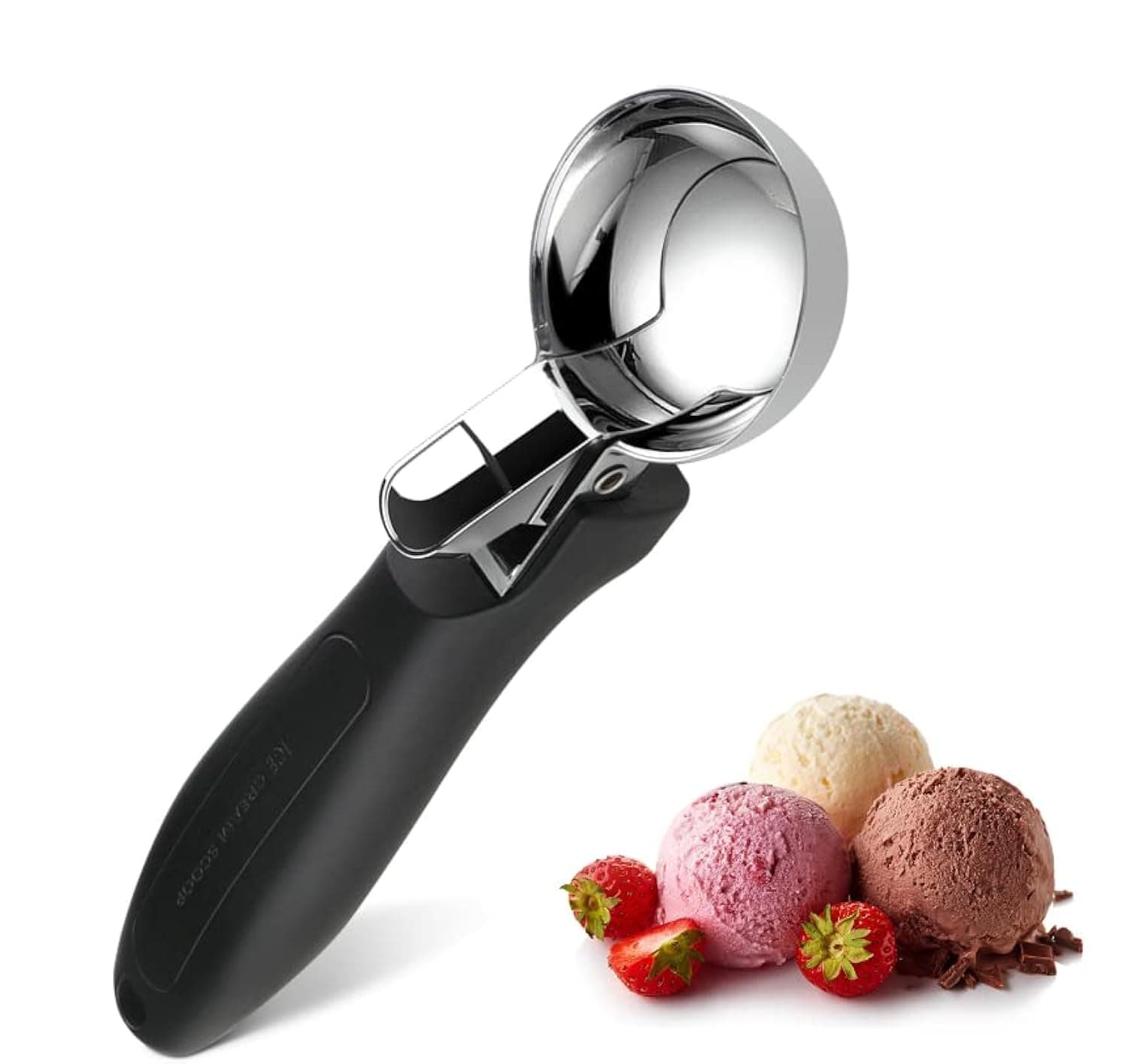 Ice Cream Scoop, Large Cookie Scoop with Ergonomic Soft Grip Handle, Heavy Duty Multifunctional Baking Scooper for Sundaes, Cupcake, Dough, Protein Balls and Meatballs (Black, 2)