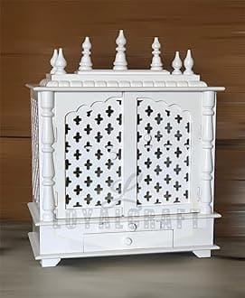 LOYALCRFAT Wooden Temple Large Size 24x12x30 Home Temple/Home mandir/god Stand for Home/Pooja Stand/Home mandap/mandapam/Pooja mandir with Doors (Large 24x12x30 WxDxH INCH, White)