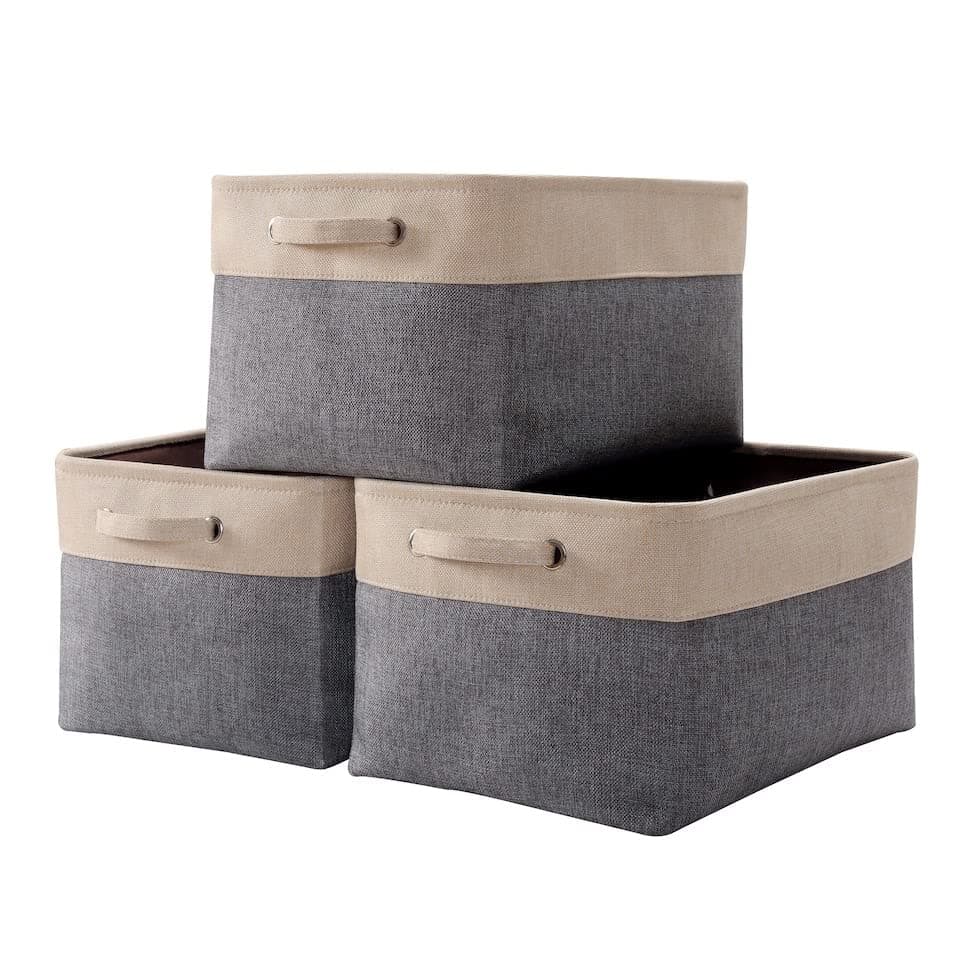 DECOMOMO Storage Bins | Extra Large Fabric Storage Basket for Shelves for Organizing Closet Shelf Nursery Toy | Decorative Large Linen Closet Organizers with Handles (Extra Large - 15.8 x 12.5 x 10", Slate Grey and Beige)